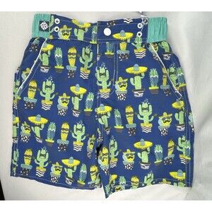 Andy & Evan Boys 5Y Swim Trunks Blue Cactus Print Elastic Waist Pockets NWT!